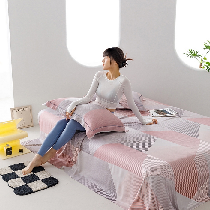 洽想家 2025新款100%纯竹纤维凉席竹席冰丝席三件套空调席凉感席竹纤维软席子三件套 多彩 粉