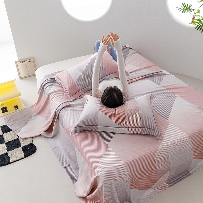 91家纺网 家纺一手货源 找家纺 洽想家 2025新款100%纯竹纤维凉席竹席冰丝席三件套空调席凉感席竹纤维软席子三件套 多彩 粉