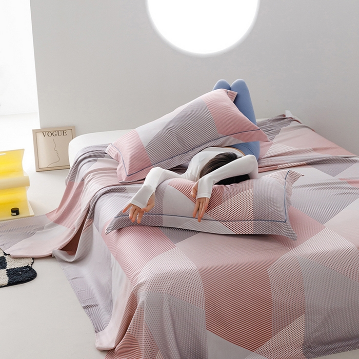 91家纺网 家纺一手货源 找家纺 洽想家 2025新款100%纯竹纤维凉席竹席冰丝席三件套空调席凉感席竹纤维软席子三件套 多彩 粉