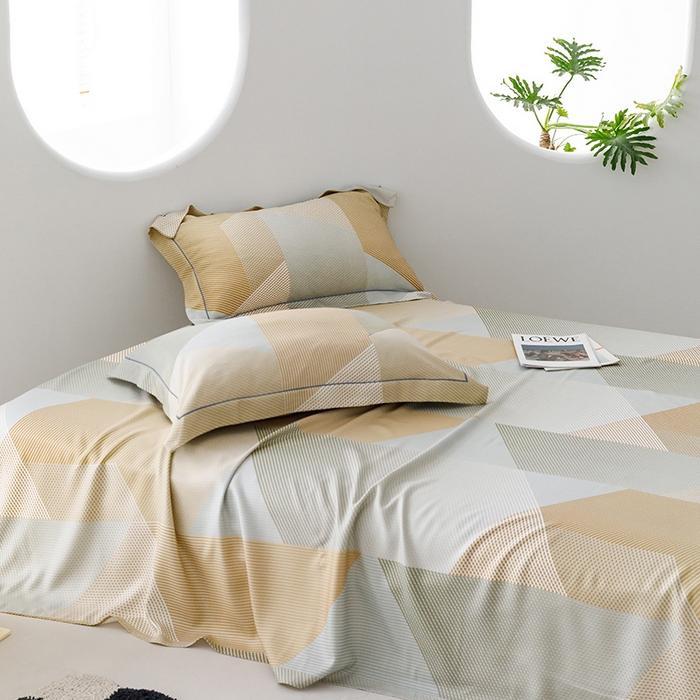 91家纺网 家纺一手货源 找家纺 洽想家 2025新款100%纯竹纤维凉席竹席冰丝席三件套空调席凉感席竹纤维软席子三件套 多彩 黄