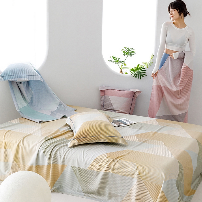 91家纺网 家纺一手货源 找家纺 洽想家 2025新款100%纯竹纤维凉席竹席冰丝席三件套空调席凉感席竹纤维软席子三件套 多彩 黄