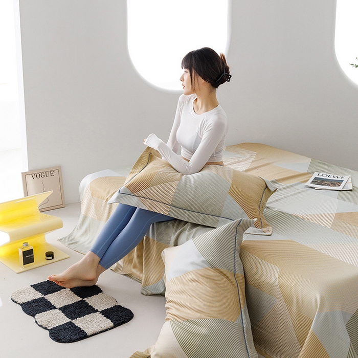 91家纺网 家纺一手货源 找家纺 洽想家 2025新款100%纯竹纤维凉席竹席冰丝席三件套空调席凉感席竹纤维软席子三件套 多彩 黄