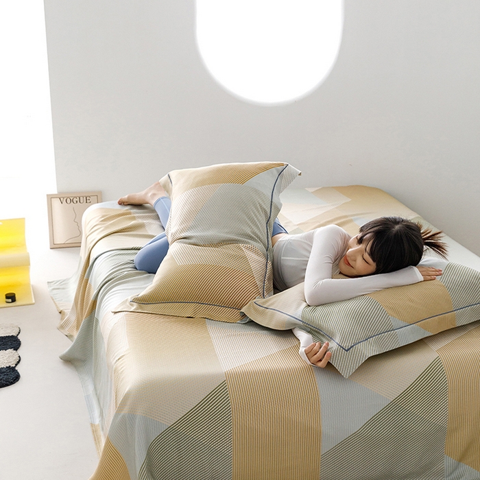 91家纺网 家纺一手货源 找家纺 洽想家 2025新款100%纯竹纤维凉席竹席冰丝席三件套空调席凉感席竹纤维软席子三件套 多彩 黄