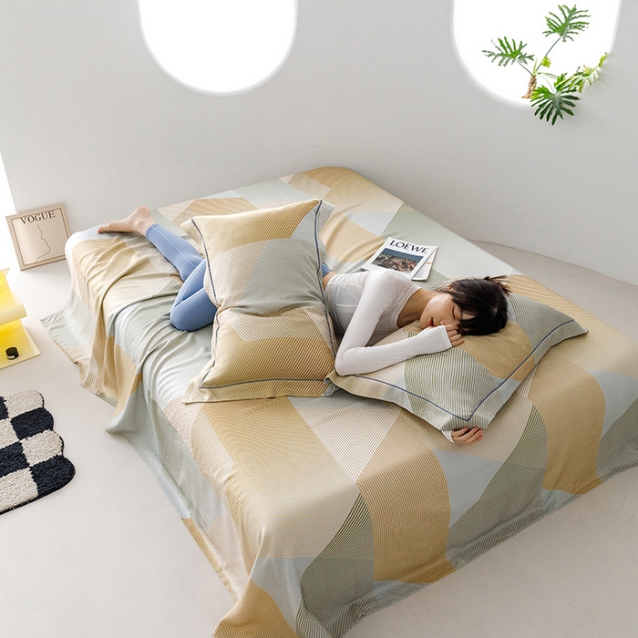 91家纺网 家纺一手货源 找家纺 洽想家 2025新款100%纯竹纤维凉席竹席冰丝席三件套空调席凉感席竹纤维软席子三件套 多彩 黄