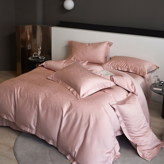 洽想家 2025新款长绒棉贡缎提花手工立体埋绳工艺四件套礼盒包装系列二 春柔似锦（粉玉）