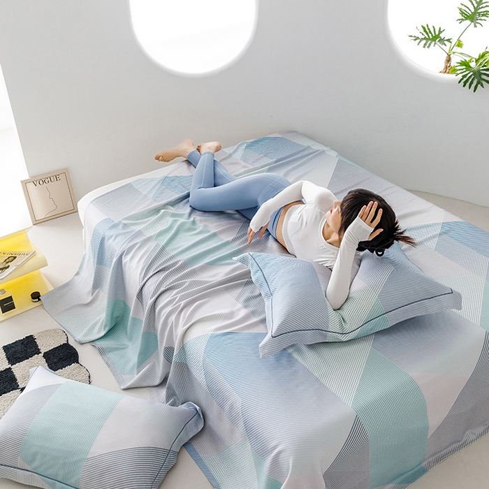 91家纺网 家纺一手货源 找家纺 洽想家 2025新款100%纯竹纤维凉席竹席冰丝席三件套空调席凉感席竹纤维软席子三件套 多彩 蓝