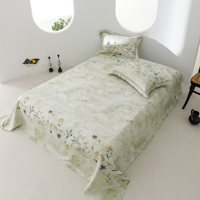 91家纺网 家纺一手货源 找家纺 洽想家 2025新款100%纯竹纤维凉席竹席冰丝席三件套空调席凉感席竹纤维软席子三件套 海棠绿