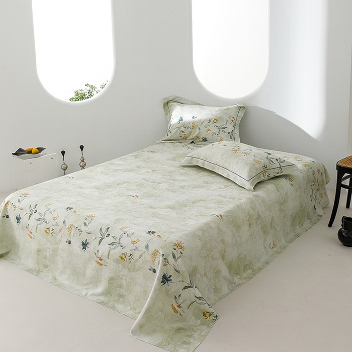 91家纺网 家纺一手货源 找家纺 洽想家 2025新款100%纯竹纤维凉席竹席冰丝席三件套空调席凉感席竹纤维软席子三件套 海棠绿