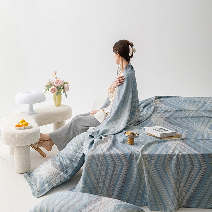 洽想家 2025新款100%纯竹纤维凉席竹席冰丝席三件套空调席凉感席竹纤维软席子三件套 男友蓝