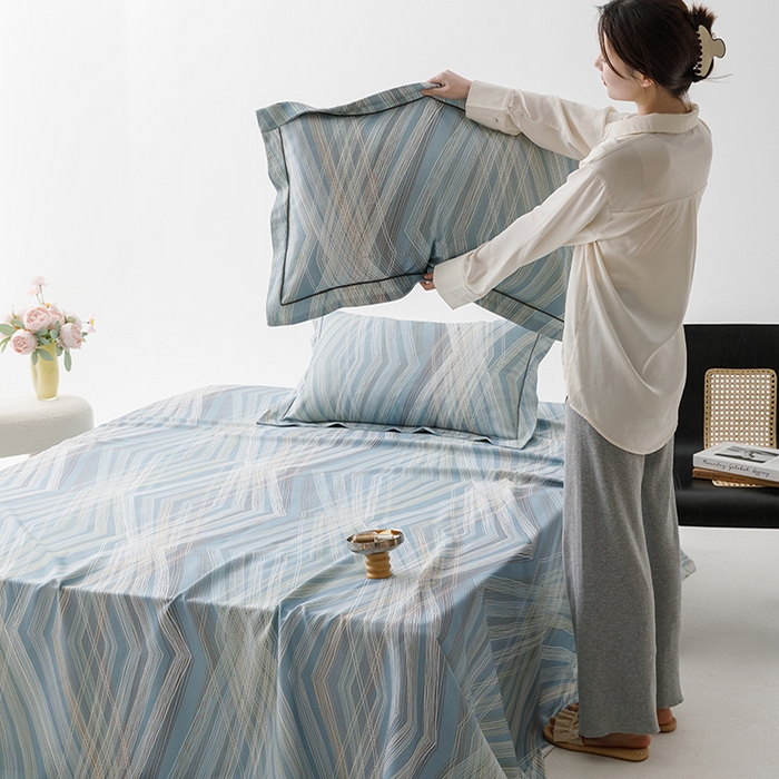 91家纺网 家纺一手货源 找家纺 洽想家 2025新款100%纯竹纤维凉席竹席冰丝席三件套空调席凉感席竹纤维软席子三件套 男友蓝