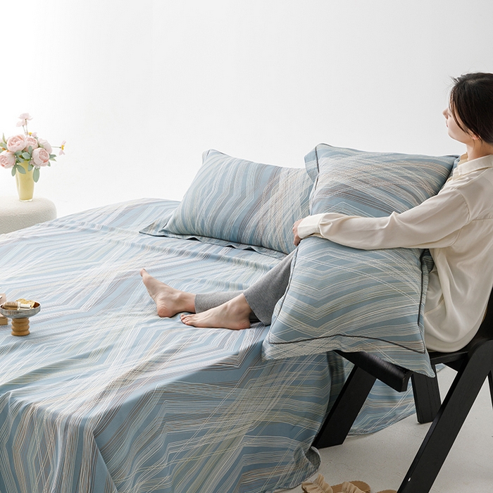 91家纺网 家纺一手货源 找家纺 洽想家 2025新款100%纯竹纤维凉席竹席冰丝席三件套空调席凉感席竹纤维软席子三件套 男友蓝