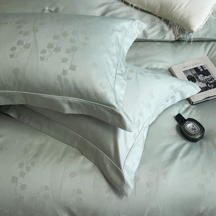 91家纺网 家纺一手货源 找家纺 洽想家 2025新款长绒棉贡缎提花手工立体埋绳工艺四件套礼盒包装系列二 曼丽（苹果绿）