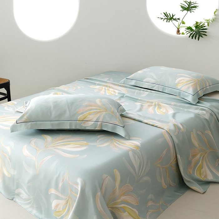 91家纺网 家纺一手货源 找家纺 洽想家 2025新款100%纯竹纤维凉席竹席冰丝席三件套空调席凉感席竹纤维软席子三件套 飘叶 兰