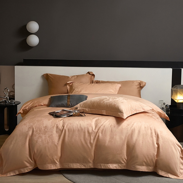 91家纺网 家纺一手货源 找家纺 洽想家 2025新款长绒棉贡缎提花手工立体埋绳工艺四件套礼盒包装系列二 米菲娜（香槟色）