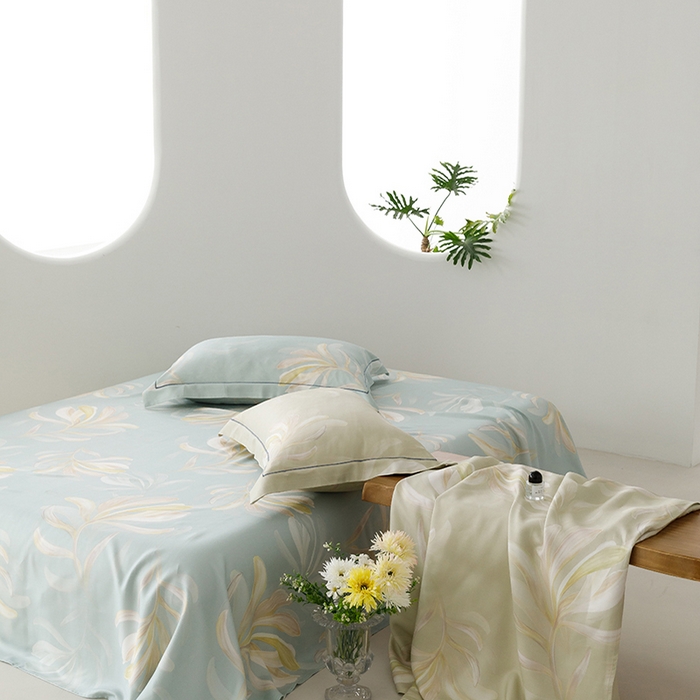 91家纺网 家纺一手货源 找家纺 洽想家 2025新款100%纯竹纤维凉席竹席冰丝席三件套空调席凉感席竹纤维软席子三件套 飘叶 兰