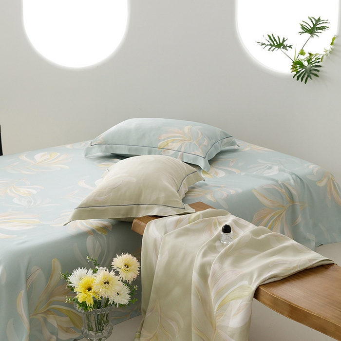 91家纺网 家纺一手货源 找家纺 洽想家 2025新款100%纯竹纤维凉席竹席冰丝席三件套空调席凉感席竹纤维软席子三件套 飘叶 兰