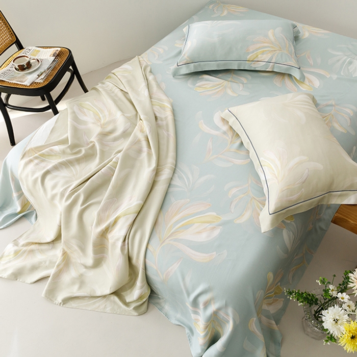 91家纺网 家纺一手货源 找家纺 洽想家 2025新款100%纯竹纤维凉席竹席冰丝席三件套空调席凉感席竹纤维软席子三件套 飘叶 兰