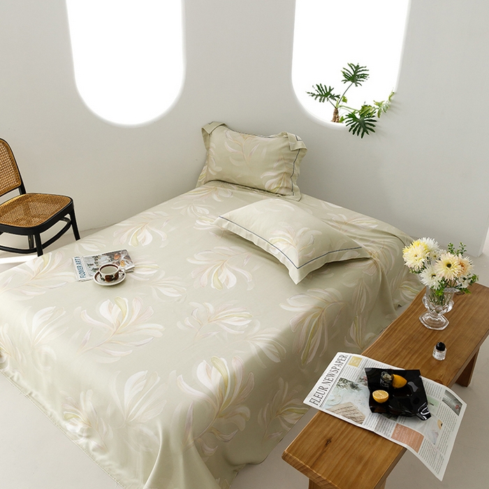 91家纺网 家纺一手货源 找家纺 洽想家 2025新款100%纯竹纤维凉席竹席冰丝席三件套空调席凉感席竹纤维软席子三件套 飘叶 杏色