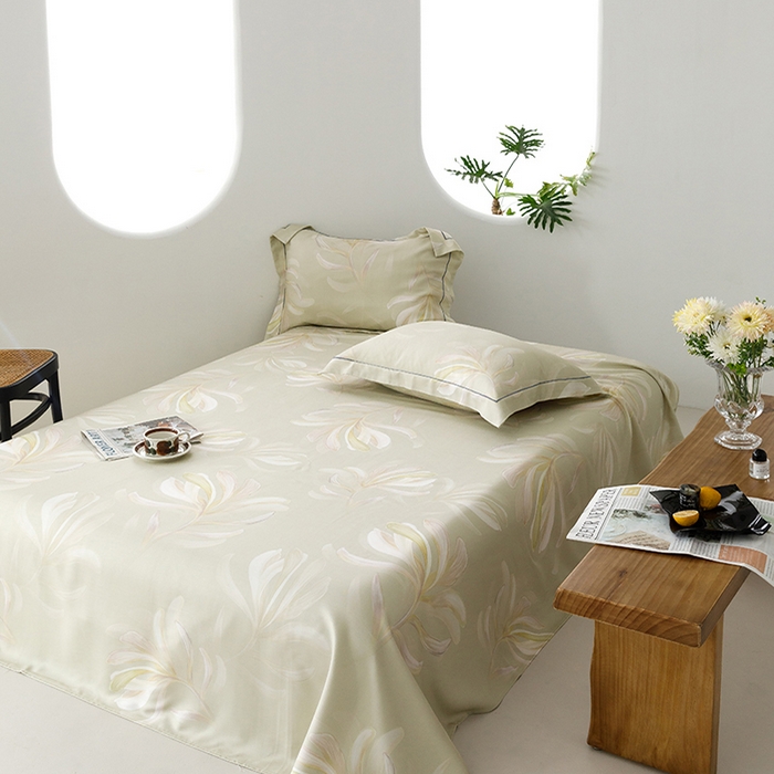 91家纺网 家纺一手货源 找家纺 洽想家 2025新款100%纯竹纤维凉席竹席冰丝席三件套空调席凉感席竹纤维软席子三件套 飘叶 杏色