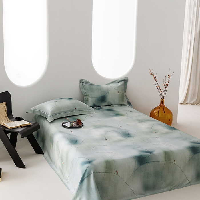 91家纺网 家纺一手货源 找家纺 洽想家 2025新款100%纯竹纤维凉席竹席冰丝席三件套空调席凉感席竹纤维软席子三件套 水墨风采 绿