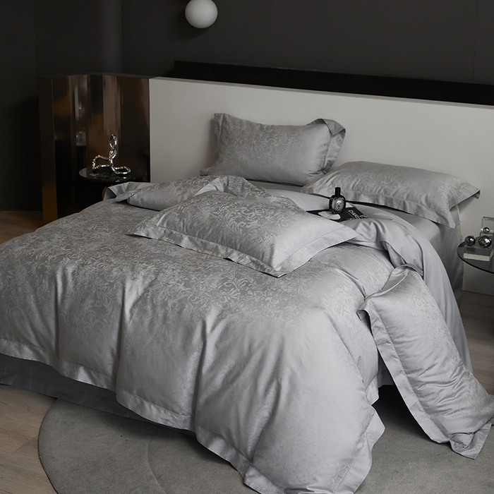 91家纺网 家纺一手货源 找家纺 洽想家 2025新款长绒棉贡缎提花手工立体埋绳工艺四件套礼盒包装系列二 维卡（高级灰）