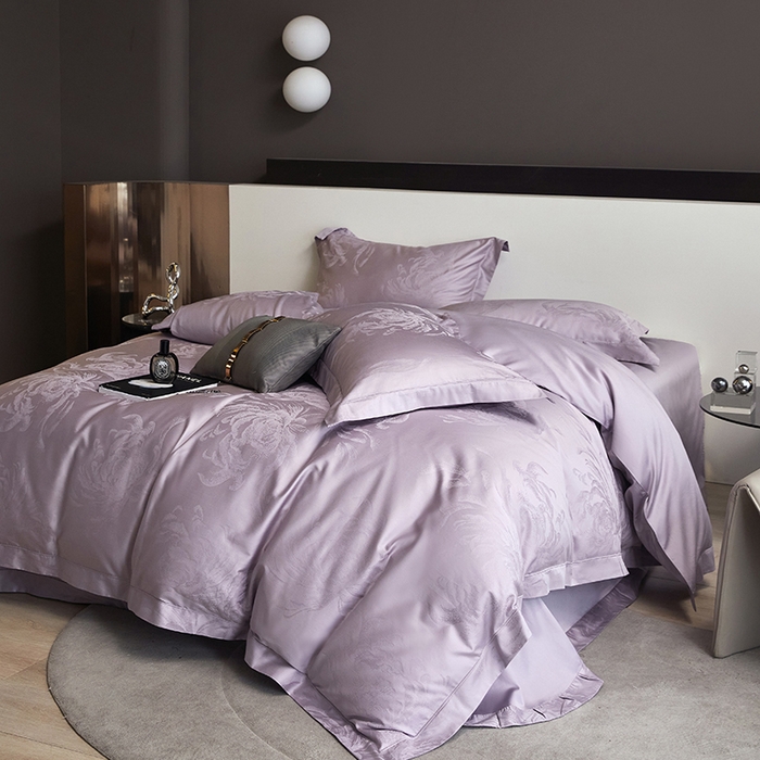 洽想家 2025新款长绒棉贡缎提花手工立体埋绳工艺四件套礼盒包装系列二 维斯纳（温馨紫）