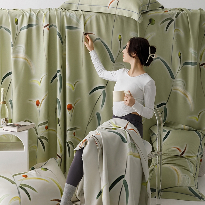 91家纺网 家纺一手货源 找家纺 洽想家 2025新款100%纯竹纤维凉席竹席冰丝席三件套空调席凉感席竹纤维软席子三件套 竹蕴 绿