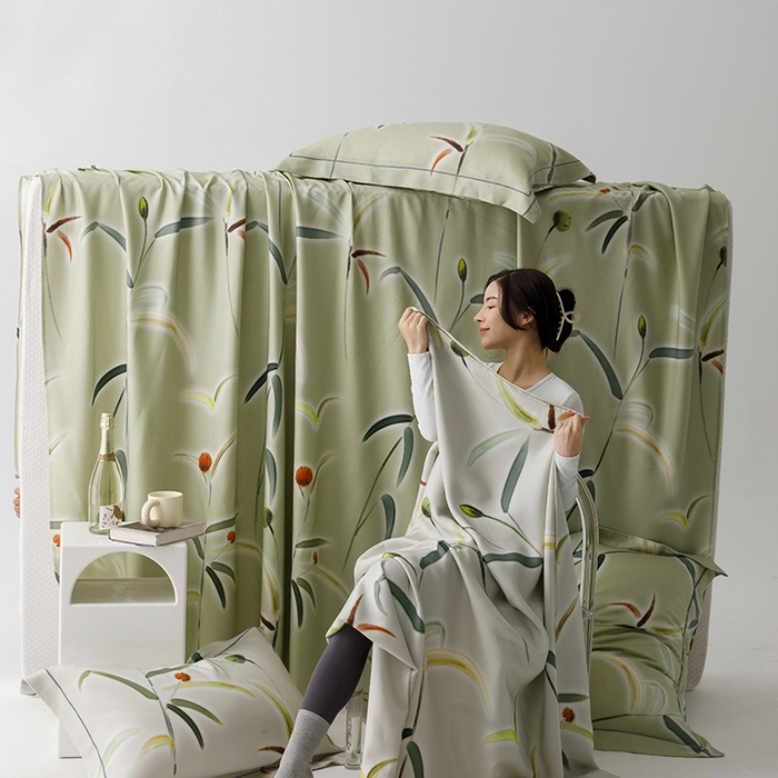 91家纺网 家纺一手货源 找家纺 洽想家 2025新款100%纯竹纤维凉席竹席冰丝席三件套空调席凉感席竹纤维软席子三件套 竹蕴 绿