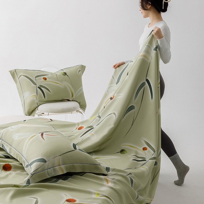 91家纺网 家纺一手货源 找家纺 洽想家 2025新款100%纯竹纤维凉席竹席冰丝席三件套空调席凉感席竹纤维软席子三件套 竹蕴 绿