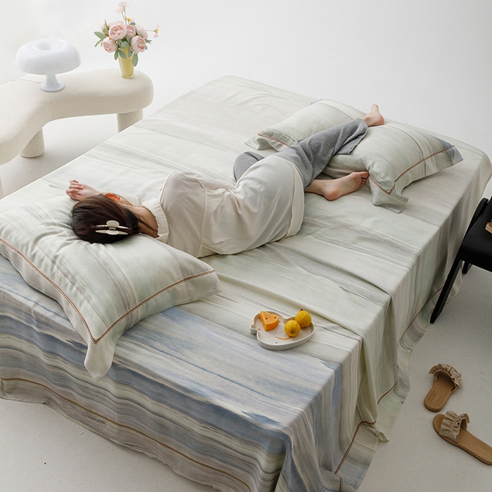 洽想家 2025新款100%纯竹纤维凉席竹席冰丝席三件套空调席凉感席竹纤维软席子三件套 大理蓝