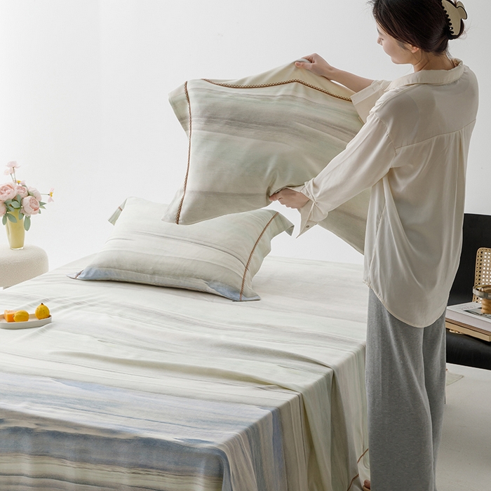 91家纺网 家纺一手货源 找家纺 洽想家 2025新款100%纯竹纤维凉席竹席冰丝席三件套空调席凉感席竹纤维软席子三件套 大理蓝