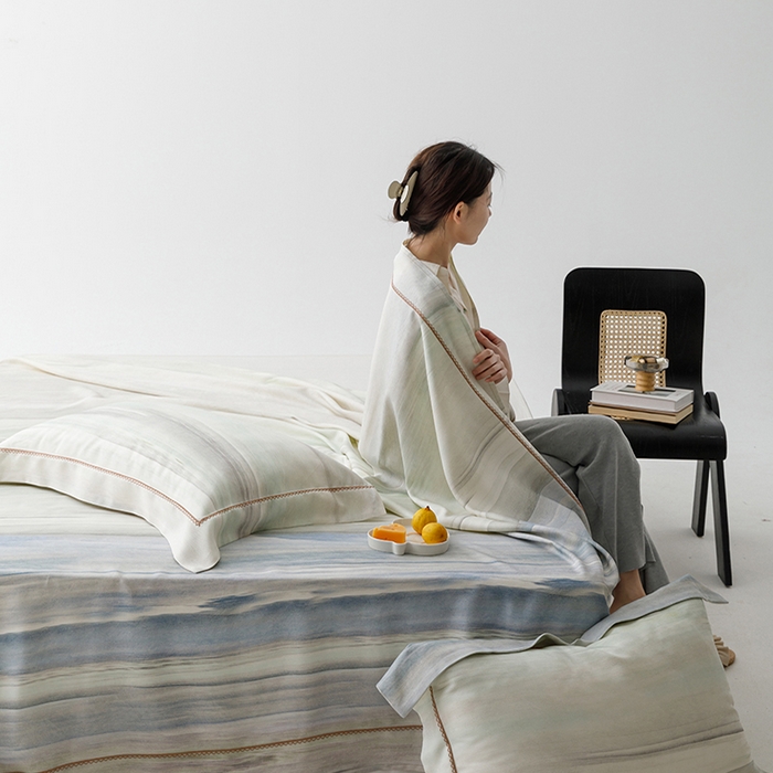 91家纺网 家纺一手货源 找家纺 洽想家 2025新款100%纯竹纤维凉席竹席冰丝席三件套空调席凉感席竹纤维软席子三件套 大理蓝