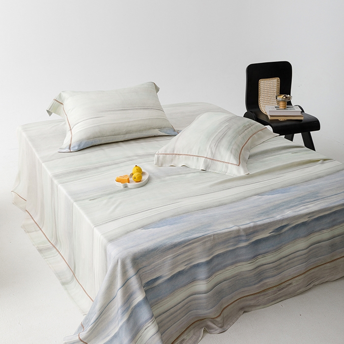 91家纺网 家纺一手货源 找家纺 洽想家 2025新款100%纯竹纤维凉席竹席冰丝席三件套空调席凉感席竹纤维软席子三件套 大理蓝