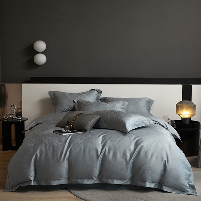 91家纺网 家纺一手货源 找家纺 洽想家 2025新款长绒棉贡缎提花手工立体埋绳工艺四件套礼盒包装系列二 星耀（天空蓝）