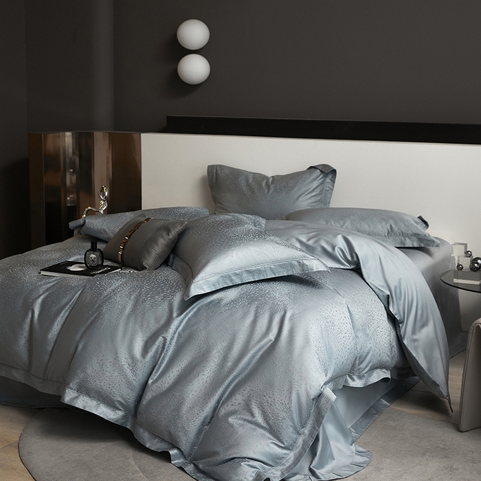 洽想家 2025新款长绒棉贡缎提花手工立体埋绳工艺四件套礼盒包装系列二 星耀（天空蓝）