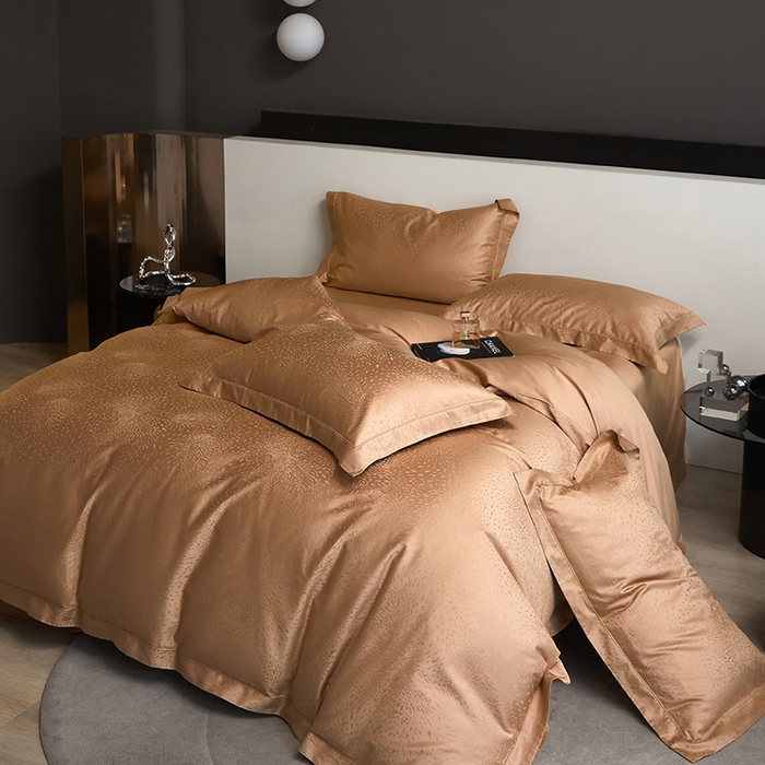 91家纺网 家纺一手货源 找家纺 洽想家 2025新款长绒棉贡缎提花手工立体埋绳工艺四件套礼盒包装系列二 星耀（香槟色）