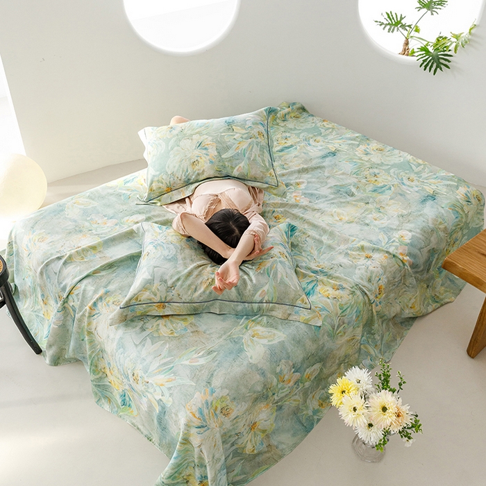 洽想家 2025新款100%纯竹纤维凉席竹席冰丝席三件套空调席凉感席竹纤维软席子三件套 油画绿