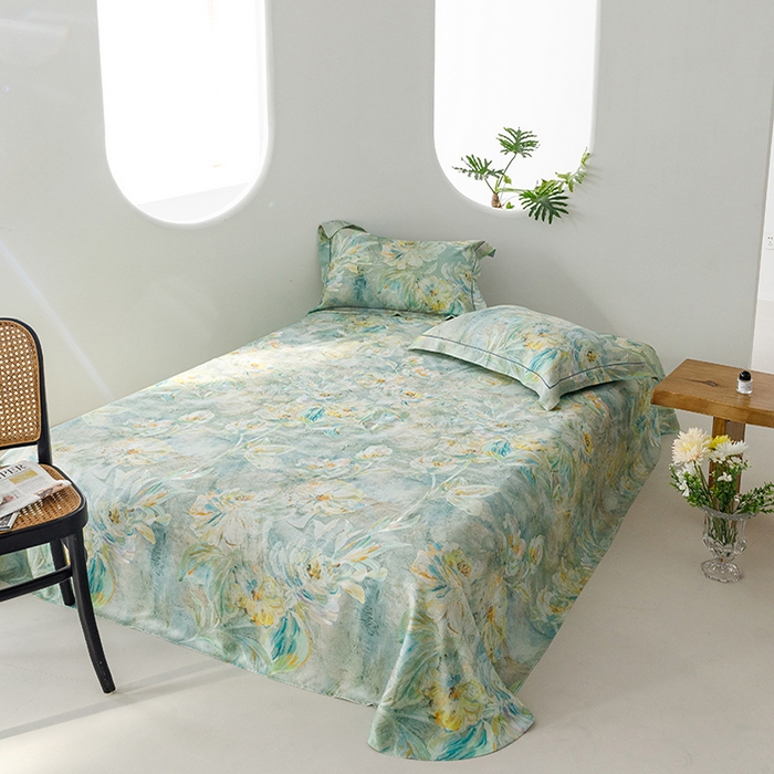 91家纺网 家纺一手货源 找家纺 洽想家 2025新款100%纯竹纤维凉席竹席冰丝席三件套空调席凉感席竹纤维软席子三件套 油画绿