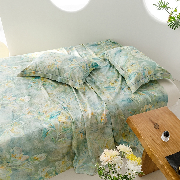 91家纺网 家纺一手货源 找家纺 洽想家 2025新款100%纯竹纤维凉席竹席冰丝席三件套空调席凉感席竹纤维软席子三件套 油画绿