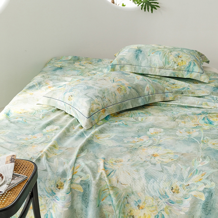 91家纺网 家纺一手货源 找家纺 洽想家 2025新款100%纯竹纤维凉席竹席冰丝席三件套空调席凉感席竹纤维软席子三件套 油画绿