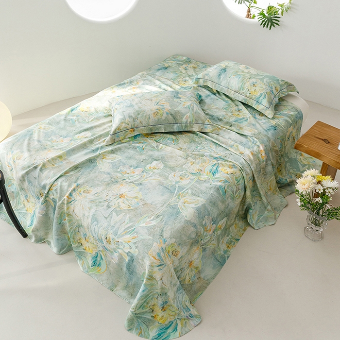 91家纺网 家纺一手货源 找家纺 洽想家 2025新款100%纯竹纤维凉席竹席冰丝席三件套空调席凉感席竹纤维软席子三件套 油画绿