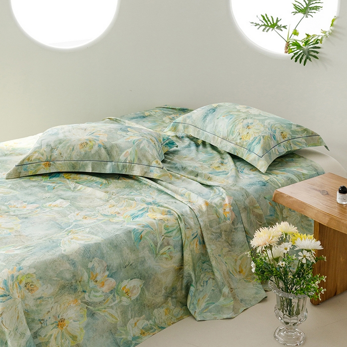 91家纺网 家纺一手货源 找家纺 洽想家 2025新款100%纯竹纤维凉席竹席冰丝席三件套空调席凉感席竹纤维软席子三件套 油画绿