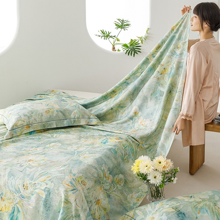 91家纺网 家纺一手货源 找家纺 洽想家 2025新款100%纯竹纤维凉席竹席冰丝席三件套空调席凉感席竹纤维软席子三件套 油画绿