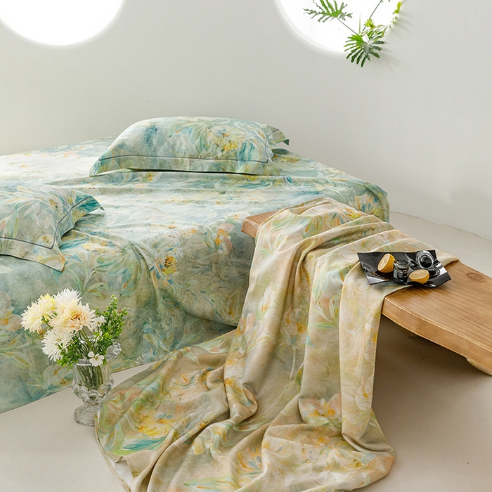 91家纺网 家纺一手货源 找家纺 洽想家 2025新款100%纯竹纤维凉席竹席冰丝席三件套空调席凉感席竹纤维软席子三件套 油画绿