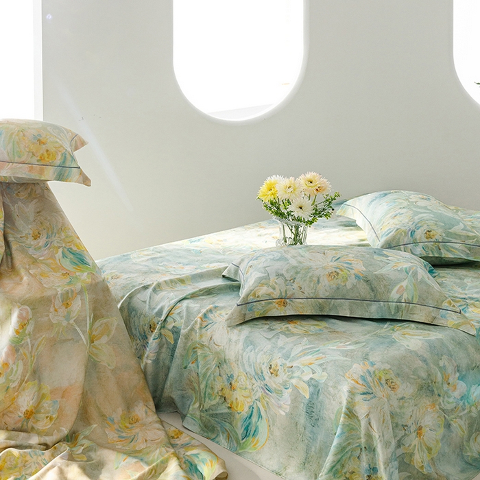 91家纺网 家纺一手货源 找家纺 洽想家 2025新款100%纯竹纤维凉席竹席冰丝席三件套空调席凉感席竹纤维软席子三件套 油画绿