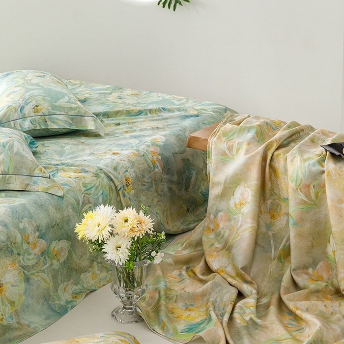 91家纺网 家纺一手货源 找家纺 洽想家 2025新款100%纯竹纤维凉席竹席冰丝席三件套空调席凉感席竹纤维软席子三件套 油画绿