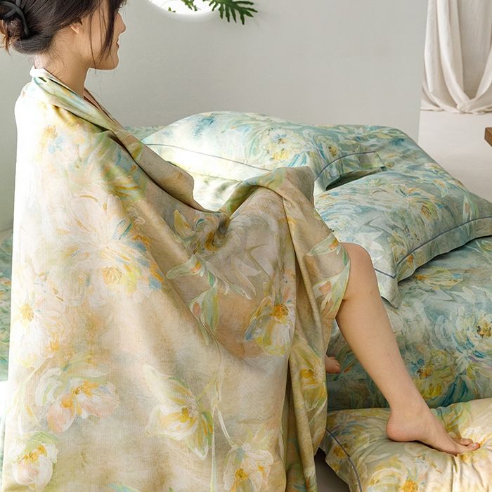 91家纺网 家纺一手货源 找家纺 洽想家 2025新款100%纯竹纤维凉席竹席冰丝席三件套空调席凉感席竹纤维软席子三件套 油画绿