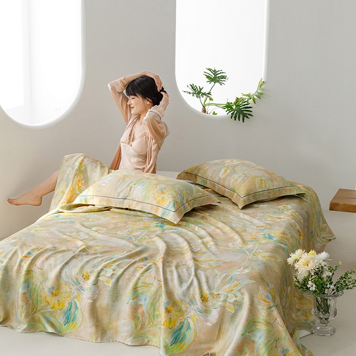 洽想家 2025新款100%纯竹纤维凉席竹席冰丝席三件套空调席凉感席竹纤维软席子三件套 油画杏