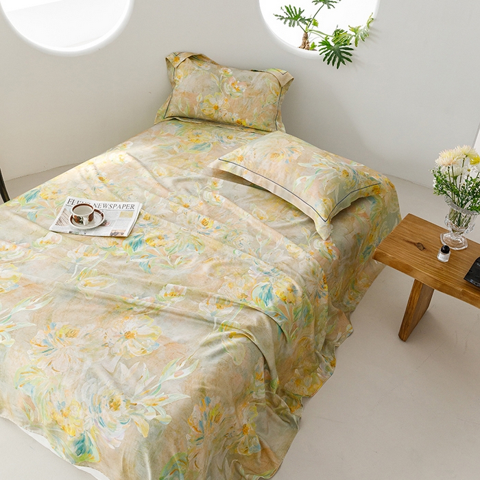 91家纺网 家纺一手货源 找家纺 洽想家 2025新款100%纯竹纤维凉席竹席冰丝席三件套空调席凉感席竹纤维软席子三件套 油画杏