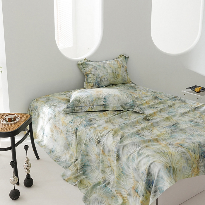 91家纺网 家纺一手货源 找家纺 洽想家 2025新款100%纯竹纤维凉席竹席冰丝席三件套空调席凉感席竹纤维软席子三件套 鸢尾绿